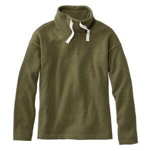 L.L. Bean Textured Waffle Knit Pullover - Casual Drawstring Funnel Neck Top - S